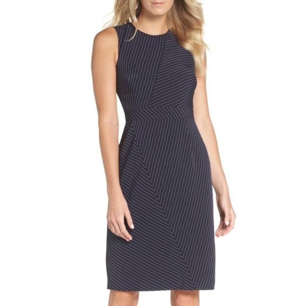 VINCE CAMUTO NEW $148-Navy Pinstripe Sleeveless Sheath Dress Size 14